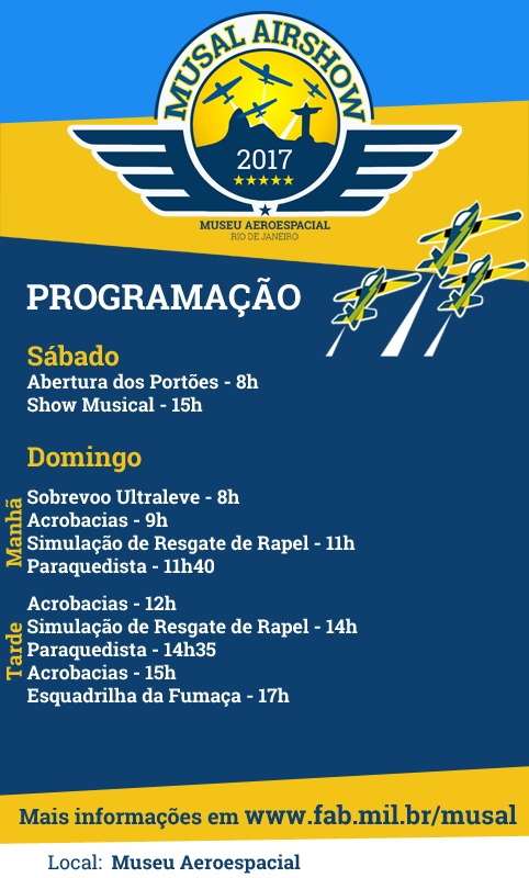 Programação do MUSAL Airshow, que ocorre nos dias 21 e 22