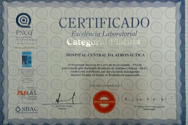 O certificado foi dado pelo Programa Nacional de Controle de Qualidade 