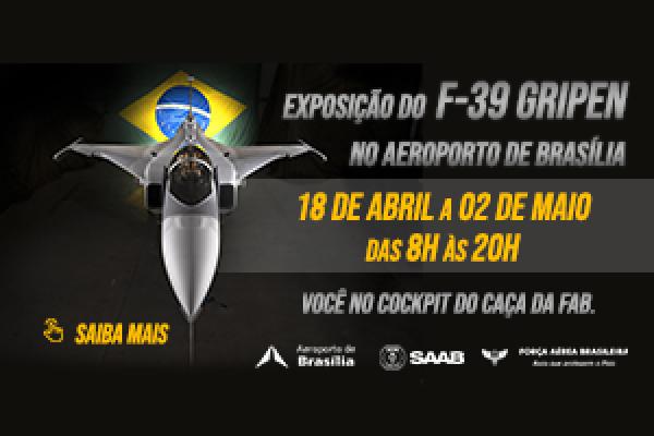 A réplica em tamanho real do caça multimissão da Força Aérea Brasileira (FAB) ficará aberta à visitação de 18 de abril a 02 de maio, no Aeroporto Internacional